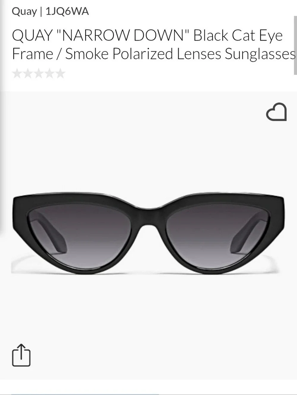 QUAY "NARROW DOWN" Black Cat Eye Frame / Smoke Polarized Lenses Sunglasses - Picture 11 of 11